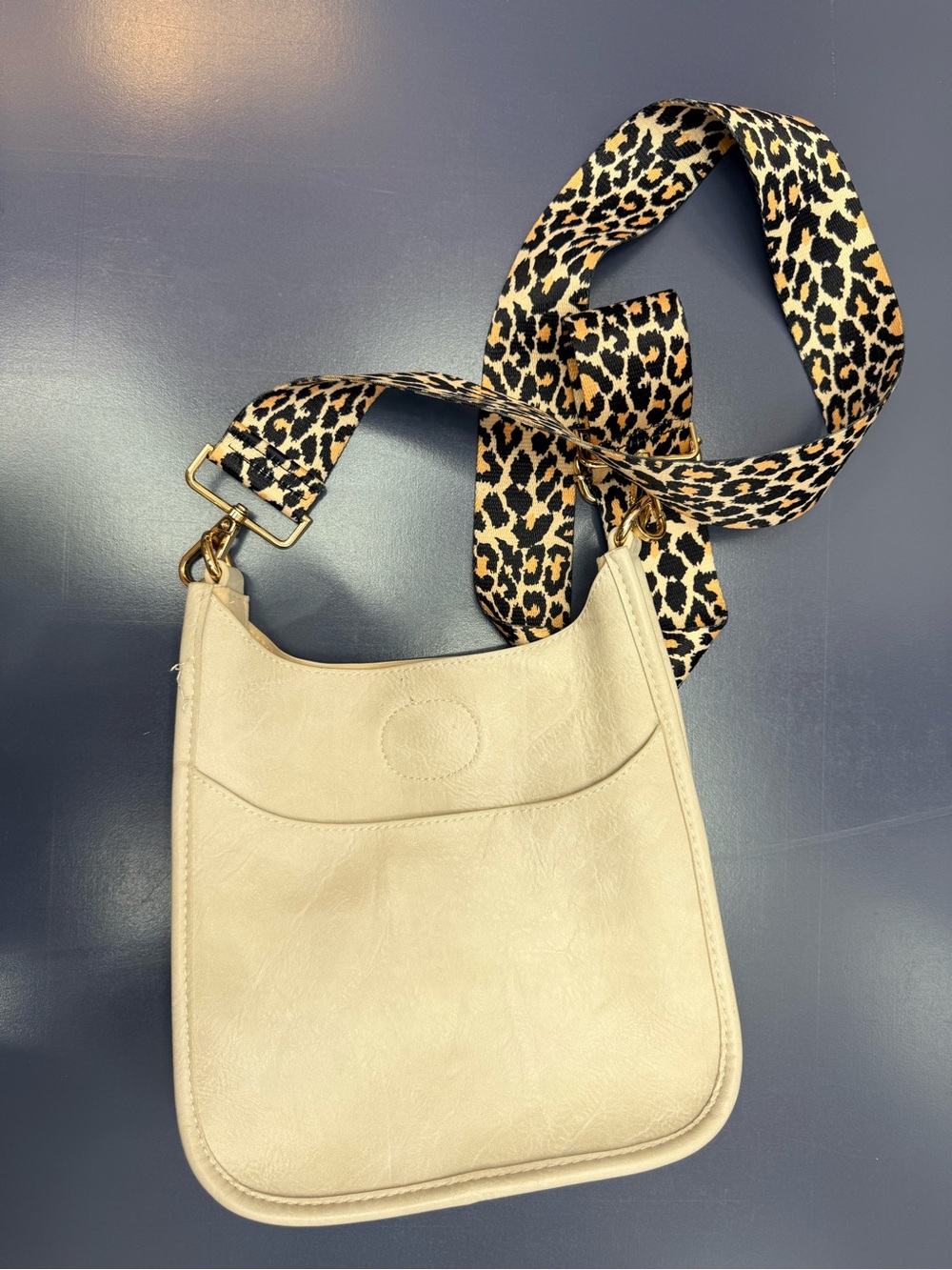 Cream Crossbody Bag with Leopard-Print Strap